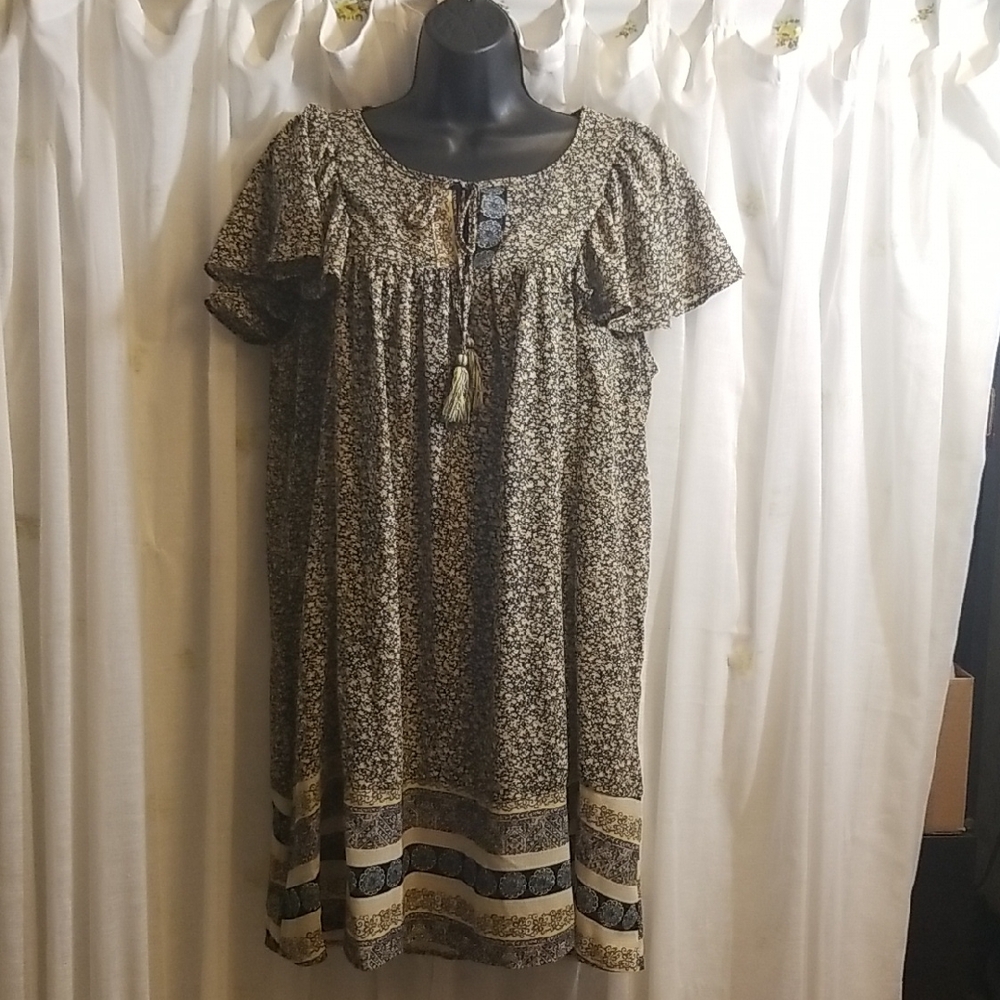 Knox Rose Navy Gold Cream Floral Tunic Top